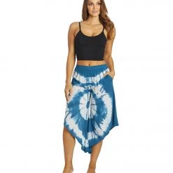 NEW ARRIVALS Yak & Yeti Tie Dye Cropped Bohemian Style Pants Blue