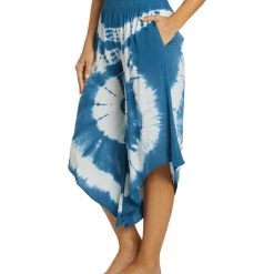 NEW ARRIVALS Yak & Yeti Tie Dye Cropped Bohemian Style Pants Blue