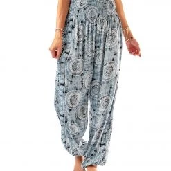 Lotus And Luna Watercolor Mandala Harem Pants Gray
