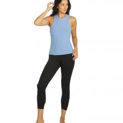 Free People Blissed Out Yoga Tank Blue Egret